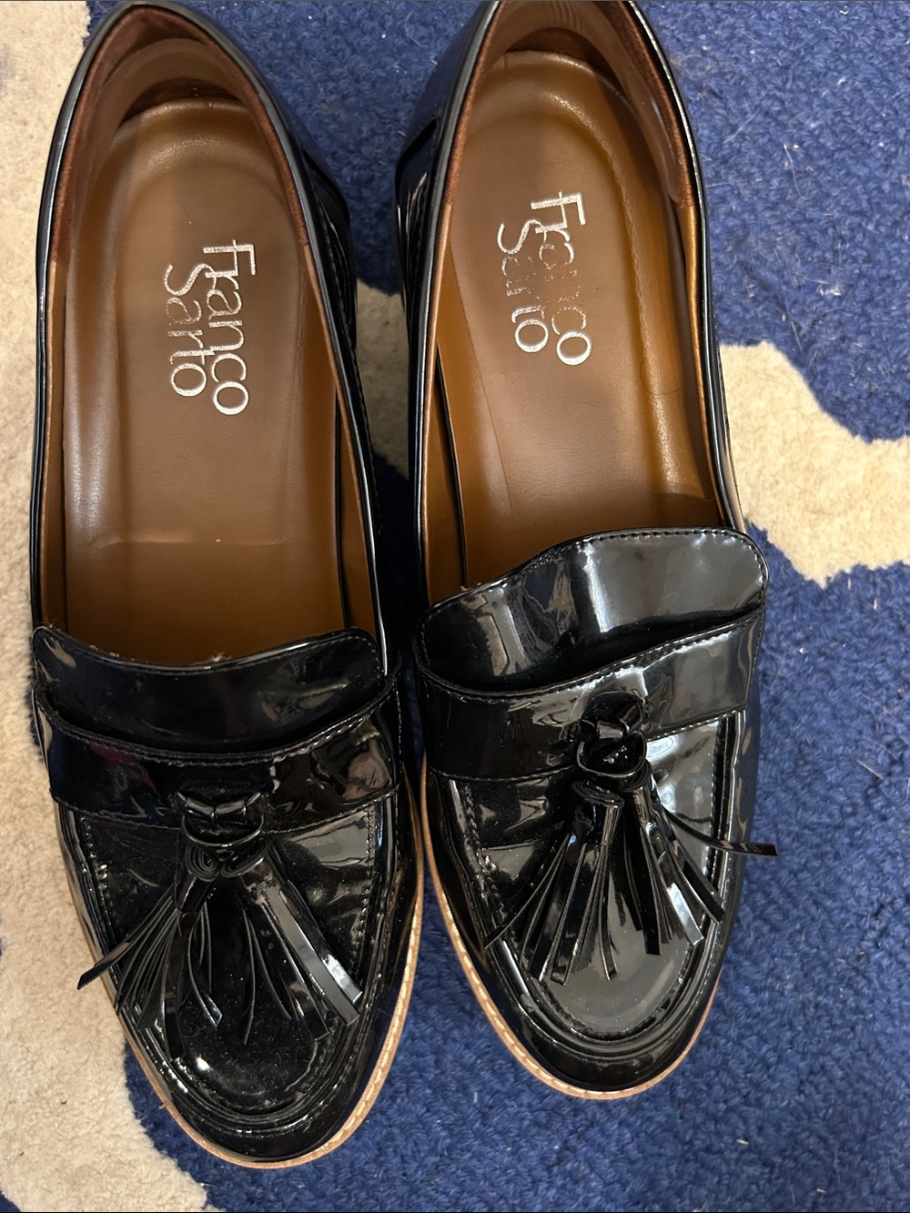Franco Sarto Black Patent Tassel Loafers